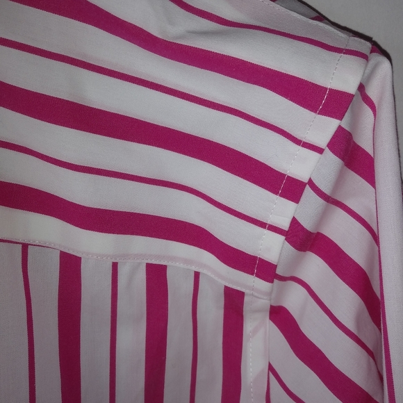 Lauren Ralph Lauren 1X Preppy Cotton Pink White Stripe Button Down Top Plus - Picture 3 of 7